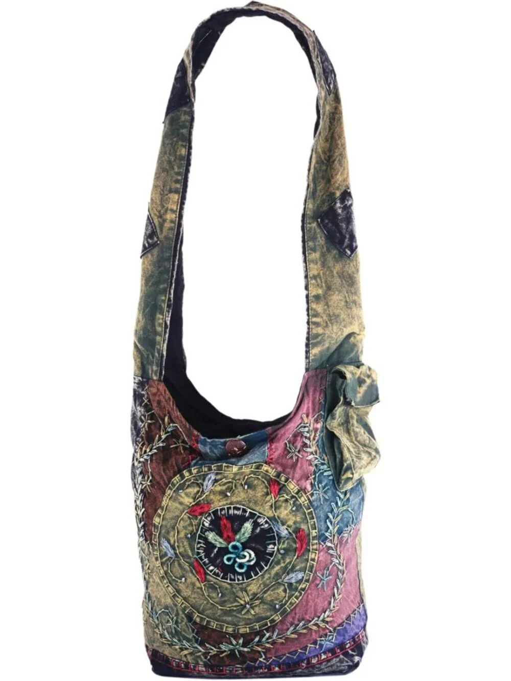 Large Handmade Cotton Jacquard Crossbody Bag - Embroidered Hobo Purse, Top Zip